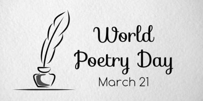 Poetry day vector greeting banner. Paper texture